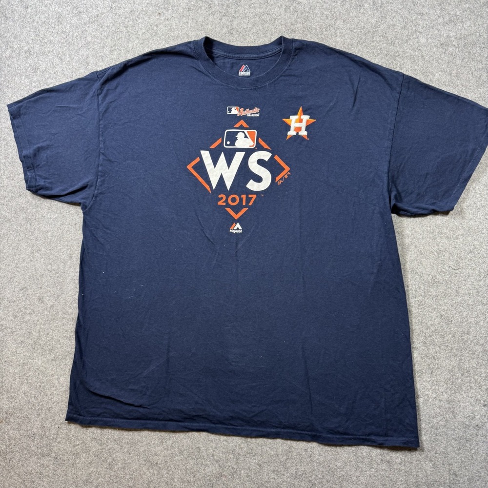 Majestic Houston Astros 2017 World Series Champions T‎ Shirt Mens 2XL Navy Blue